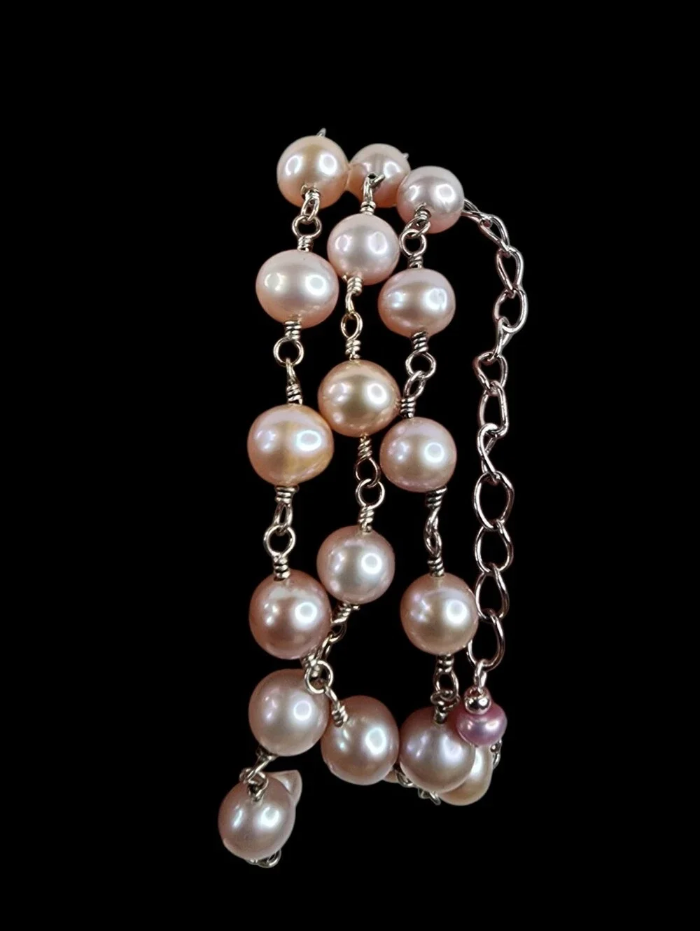 Dainty Vintage Pearl Necklace Pale Pink 925 Sterling Silver and Chain Extender
